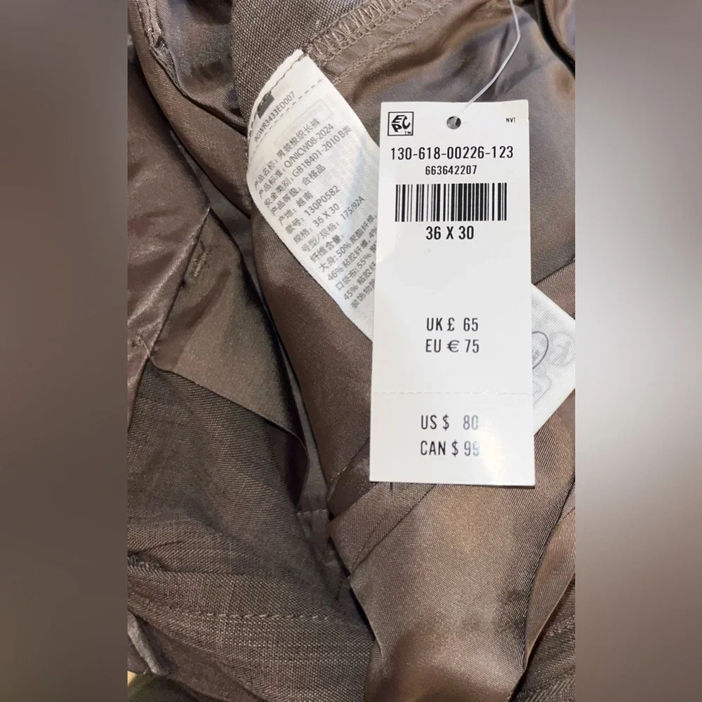 A&F NWT Men’s Relaxed Straight Trouser 36x30 Brown